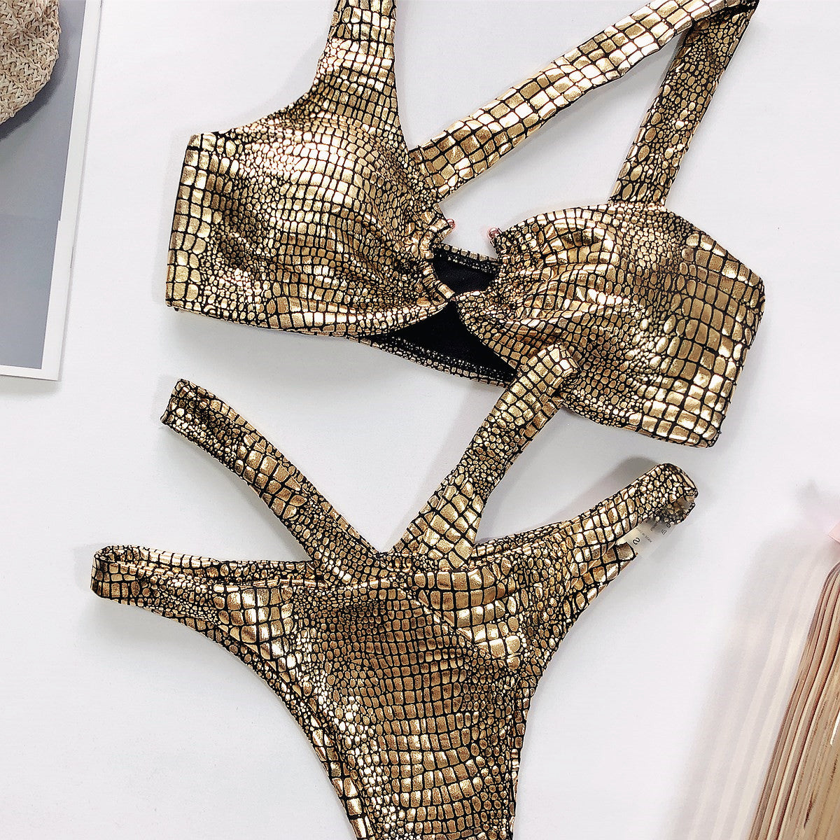 Bronzing Snake Pattern Swimsuit