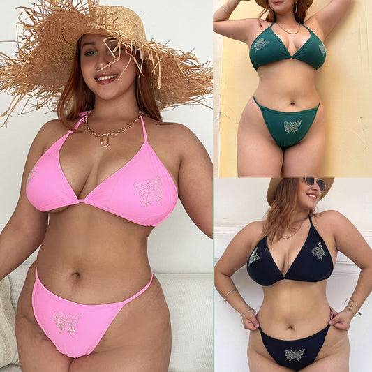 Plus Size Rhinestone Lace-Up Swimsuit