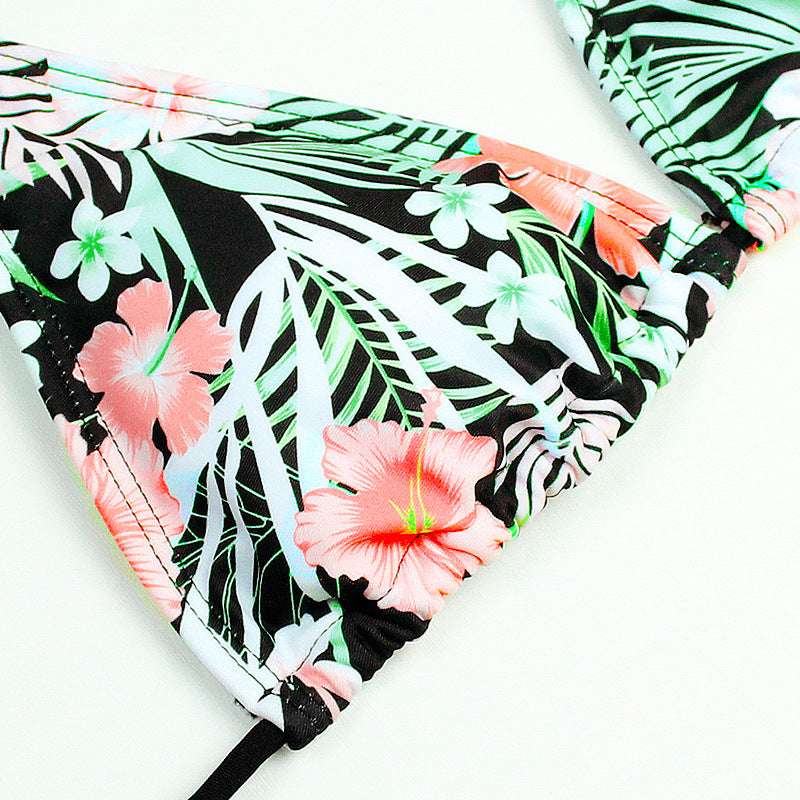 Printed Halter Tie Split Bikini